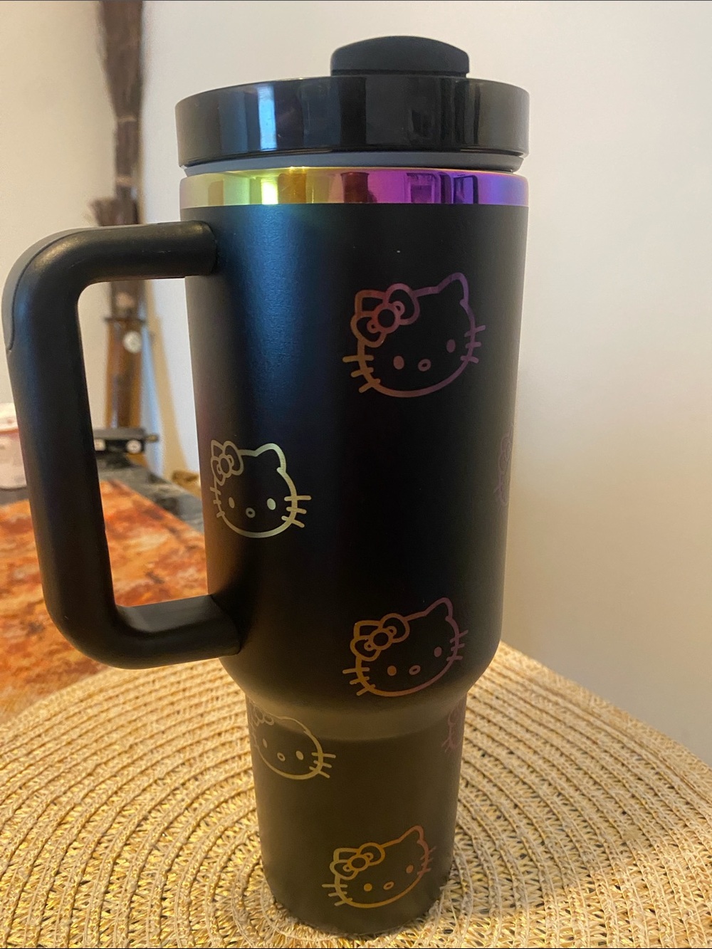 Hello Kitty Black with Rainbow Accent Travel Tumbler